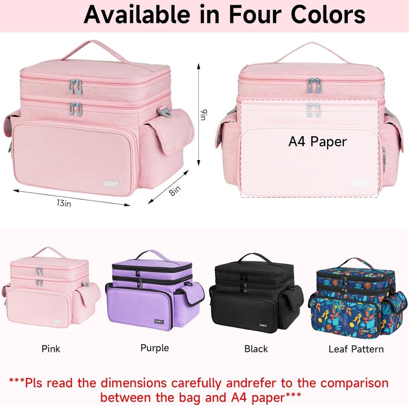 LEFORZ Large Sewing Supplies Organizer Storage Bag,Double-Layer Protable Travel Sewing Basket for Sew Accessories & Tools,Pink(Bag Only) - Image 2